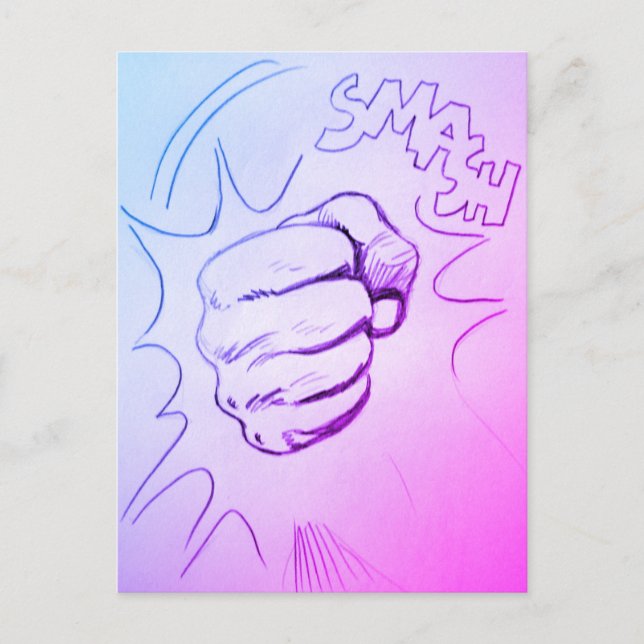 Pop Art Smash Stift Stift Sketch Postkarte (Vorderseite)