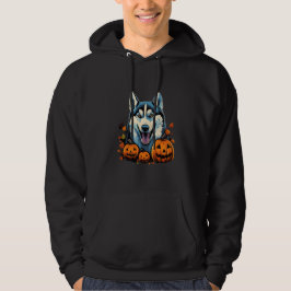 Pop Art Smilling Husky Hund mit Pumpkins Halloween Hoodie