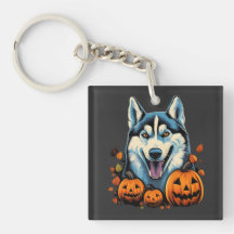 Pop Art Smilling Husky Hund mit Pumpkins Halloween