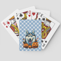 Pop Art Smilling Husky Hund mit Pumpkins Halloween