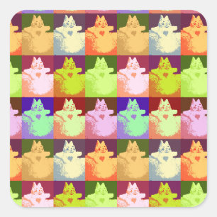 Pop Art Snow Kitty Quadratischer Aufkleber