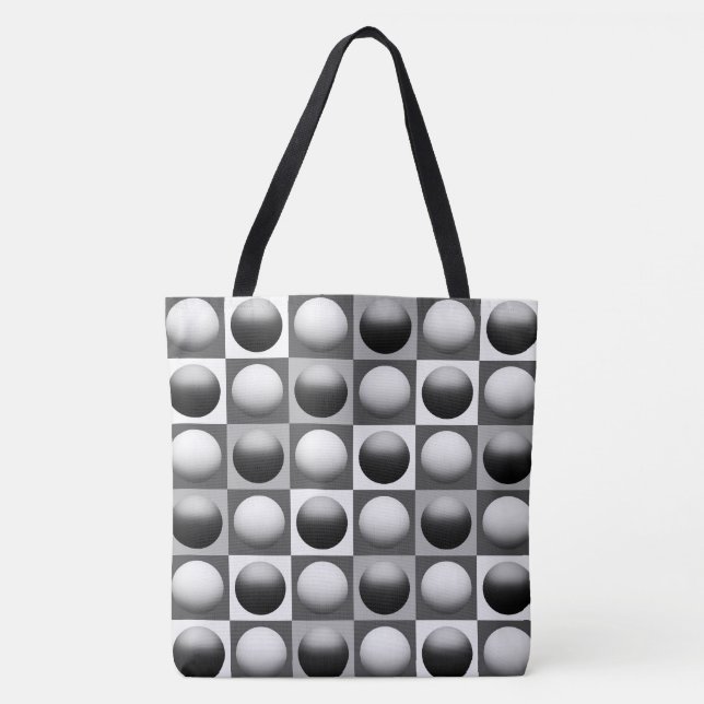 Pop Art Spheres, Schwarz, Weiß und Grau / Grau Tasche (Vorderseite)