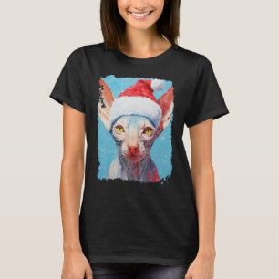Pop Art Sphynx Haarlos Katze Weihnachten Blau T-Shirt