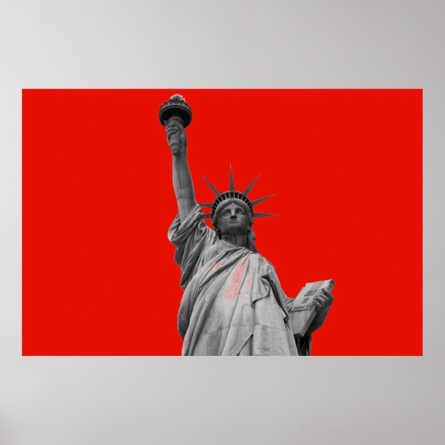 Pop Art Statue of Liberty Red Greyscale New York Poster (Vorne)