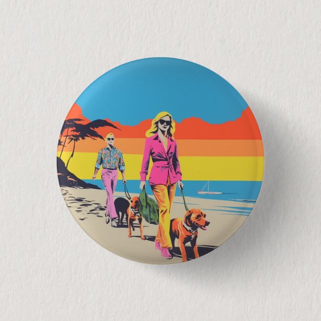 Pop-Art-Stil Pin, Button-Abzeichen, Strand Hundesp Button (Vorderseite)