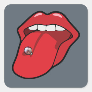 Pop-Art-Stil Zungenpiercing mit Metall Quadratischer Aufkleber