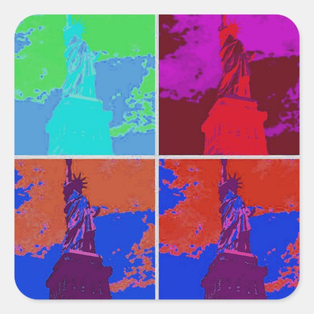 Pop Art Style Statue of Liberty Quadratischer Aufkleber (Vorderseite)