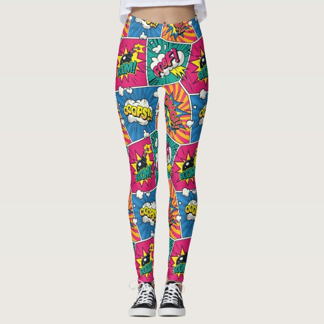 Pop Art Style - Whimsical Retro Comic Explosion Leggings (Vorderseite)