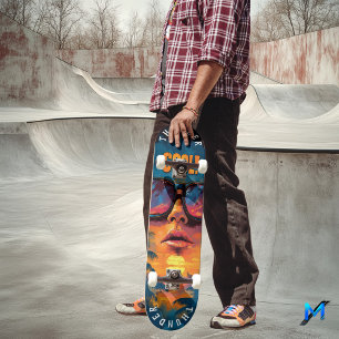 Pop Art Sunset Reflection - Lebhaftes Retro Vintag Skateboard