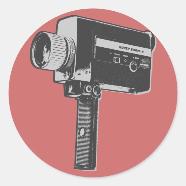 Pop Art Super 8 Filmkamera Runder Aufkleber (Vorderseite)