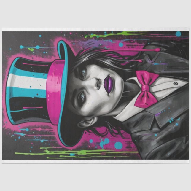 Pop Art Surrealismus Frauen in einem Top Hat Decou Seidenpapier (Vorderseite)