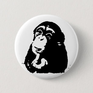 Pop Art Thinking Chimpanzee Button