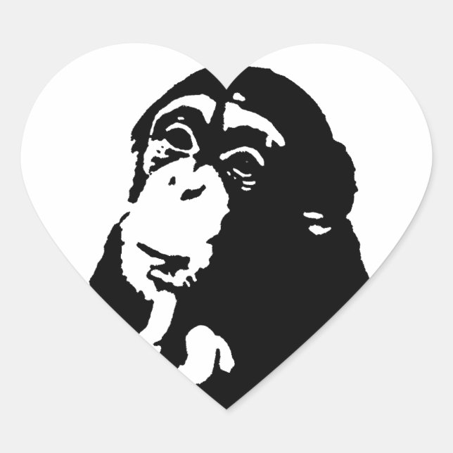 Pop Art Thinking Chimpanzee Herz-Aufkleber (Vorderseite)