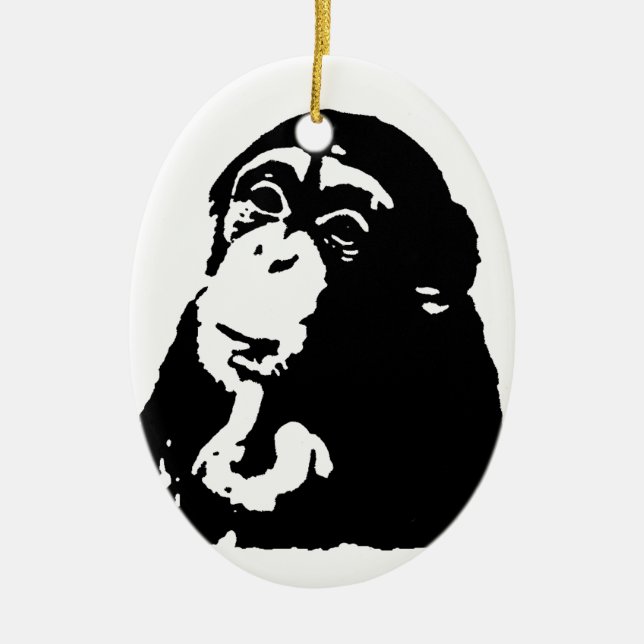 Pop Art Thinking Chimpanzee Keramikornament (Vorne)