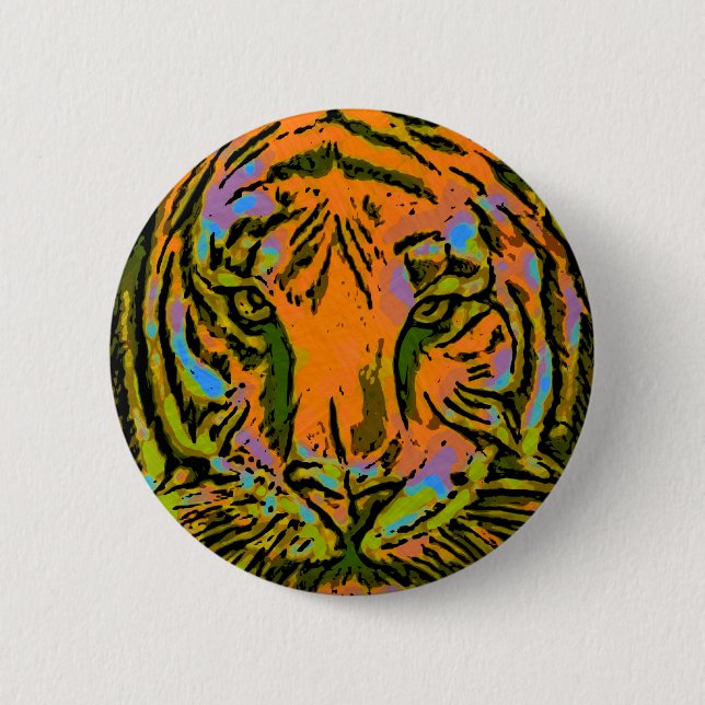 Pop Art TIGER HEAD + Ihr Backgr. Ideen Button (Vorderseite)