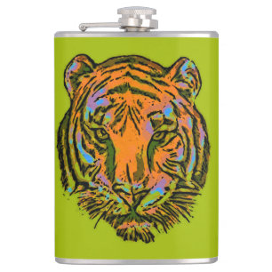 Pop Art TIGER HEAD + Ihr Backgr. Ideen Flachmann