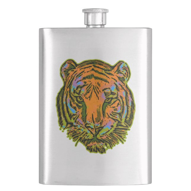 Pop Art TIGER HEAD + Ihr Backgr. Ideen Flachmann (Vorderseite)