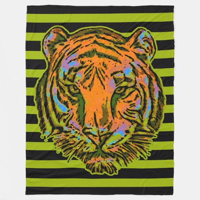 Pop Art TIGER HEAD + Ihr Backgr. Ideen Fleecedecke (Vorderseite)
