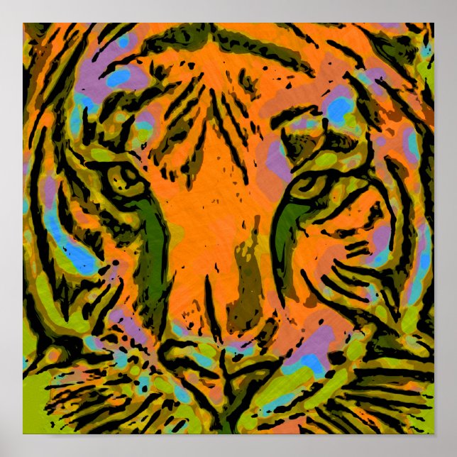 Pop Art TIGER HEAD + Ihr Backgr. Ideen Poster (Vorne)