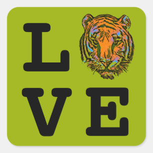 Pop Art TIGER HEAD + Ihr Backgr. Ideen Quadratischer Aufkleber