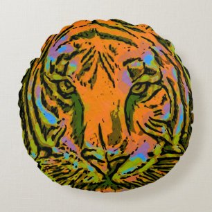 Pop Art TIGER HEAD + Ihr Backgr. Ideen Rundes Kissen
