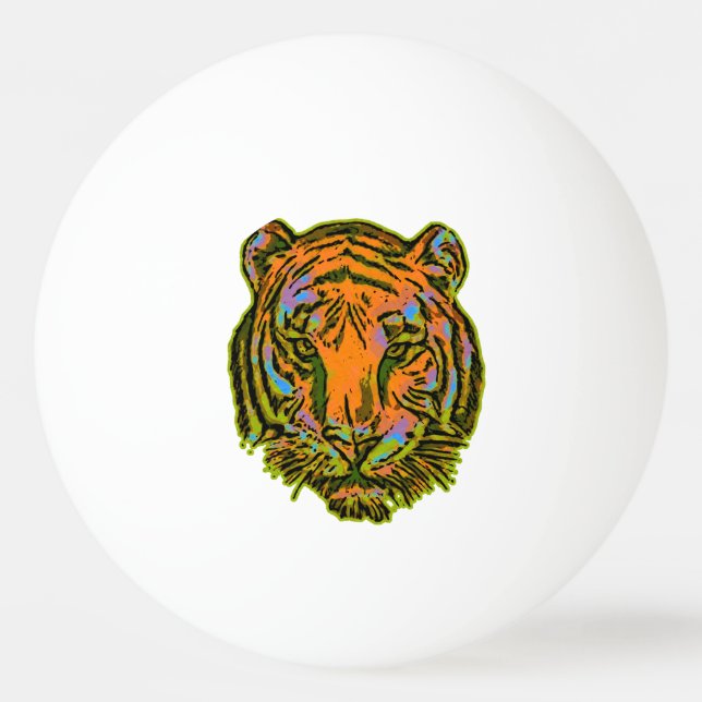 Pop Art TIGER HEAD + Ihr Backgr. Ideen Tischtennisball (Vorderseite)