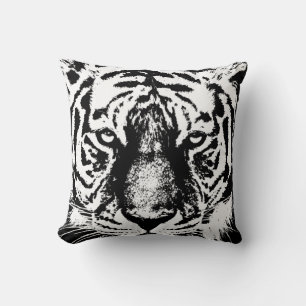 Pop Art Tiger Head Modern Template Schwarz-weiß Kissen