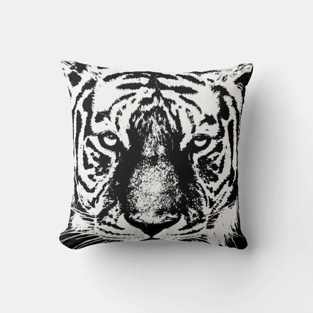 Pop Art Tiger Head Modern Template Schwarz-weiß Kissen (Vorderseite)