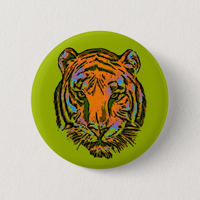 Pop Art TIGER-KOPF + dein Hintergrund & Ideen Button (Vorderseite)