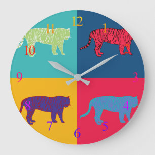 Pop Art Tigers Große Wanduhr