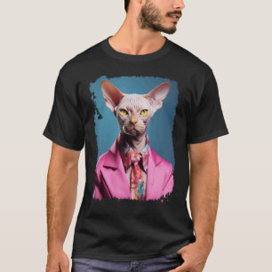 Pop-Art-Unternehmer haarlose Sphynx-Katze Rosa T-Shirt