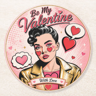 Pop-Art-Valentinstag mit goldenem Glamour Runder Pappuntersetzer