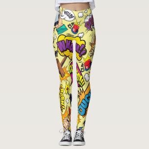Pop Art Vibrant Retro Comic Texte Leggings