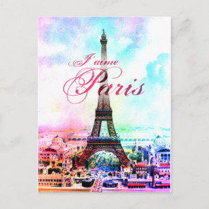 Pop Art Vintage Eiffelturm Postkarte