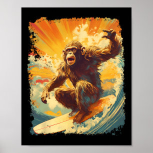 Pop Art Vintage Tier Zoo Affe Surft Paddel B Poster