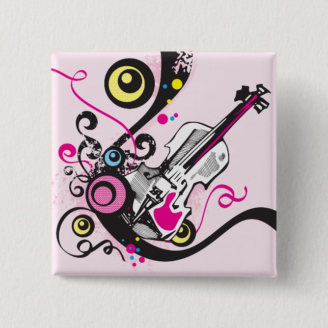 Pop Art Violin Abstract Musical Punk Rock Button (Vorderseite)
