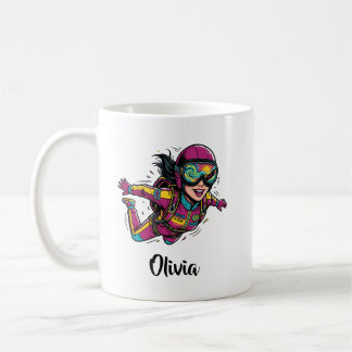 Pop-Art weibliche Fallschirmspringerin Vibrante Re Kaffeetasse