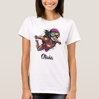 Pop-Art weibliche Fallschirmspringerin Vibrante Re T-Shirt