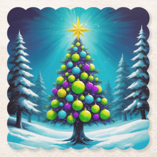 Pop-Art-Weihnachten mit Neon-Grün Blau Lila Untersetzer