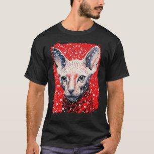 Pop-Art-Weihnachten Rote Sphynx-Haarlose Katze T-Shirt