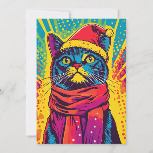 Pop-Art-Weihnachten Santa Hut Katze Individuelle N Feiertagskarte