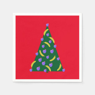 Pop Art Weihnachtsbaum mit Äpfeln & Bananen Rot Serviette