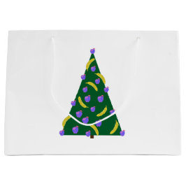 Pop Art Weihnachtsbaum mit Äpfeln & Bananen Weiß Große Geschenktüte