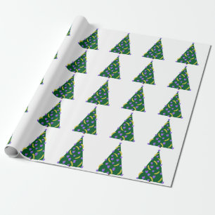 Pop Art Weihnachtsbaum mit Äpfeln und Bananen Geschenkpapier