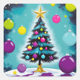 Pop Art Weihnachtslieder wie Farbige Ornamente Quadratischer Aufkleber