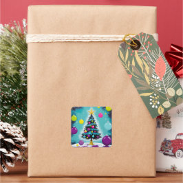 Pop Art Weihnachtslieder wie Farbige Ornamente Quadratischer Aufkleber