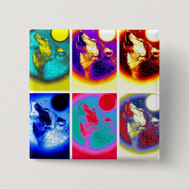 Pop Art Wolf Button (Vorderseite)