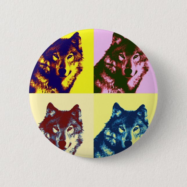 Pop Art Wolf Button (Vorderseite)