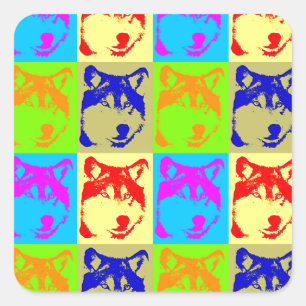 Pop Art Wolf Eyes Quadratischer Aufkleber