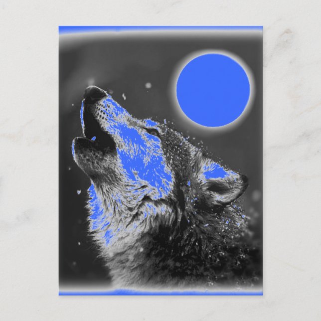 Pop Art Wolf Howling auf der Moon Postcard Postkarte (Vorderseite)